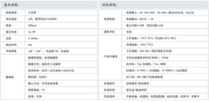 安卓工業平板電腦,設備參數